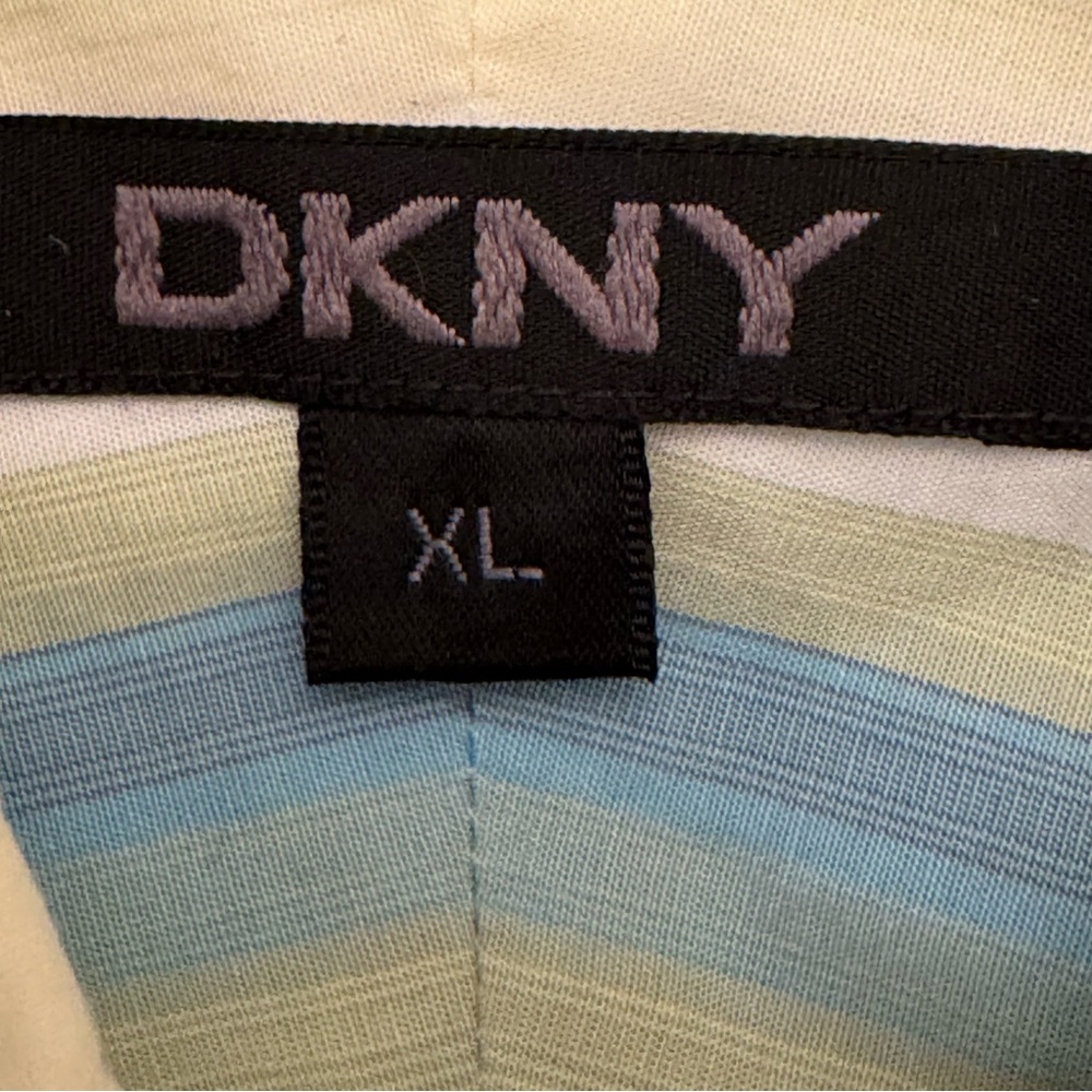 DKNY Men’s Striped Classic Cut Dress Shirt Blue Green White Size XL 100% Cotton - Picture 5 of 6